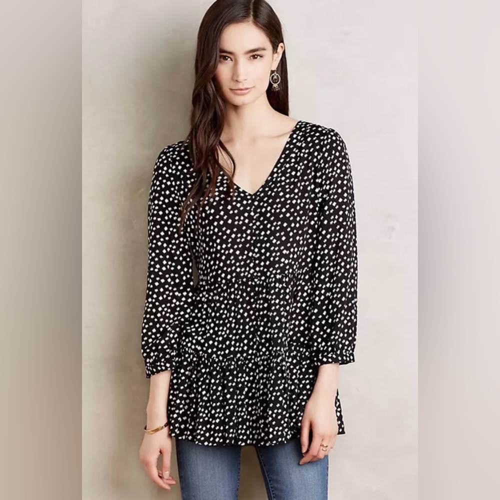 Anthropologie Maeve Lila Top SZ Small Black and White